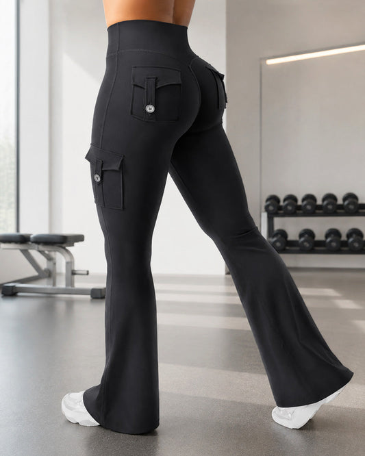 Pantalón acampanado de talle alto con bolsillos