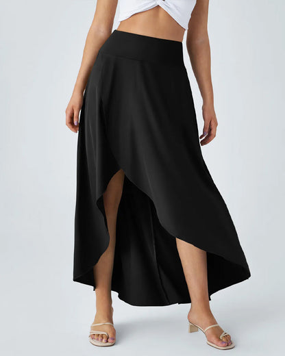 High Waist High and Low Ruffles Two-In-One Elegant Quick-Drying Casual Irregular Beach Holiday Long Skirt