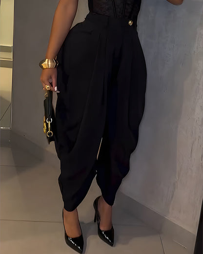 Casual High Waist Loose Ruched Irregular Pants