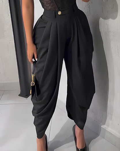 Casual High Waist Loose Ruched Irregular Pants