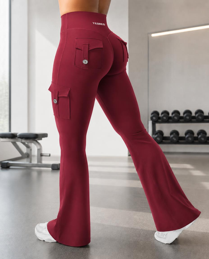 Pantalón acampanado de talle alto con bolsillos