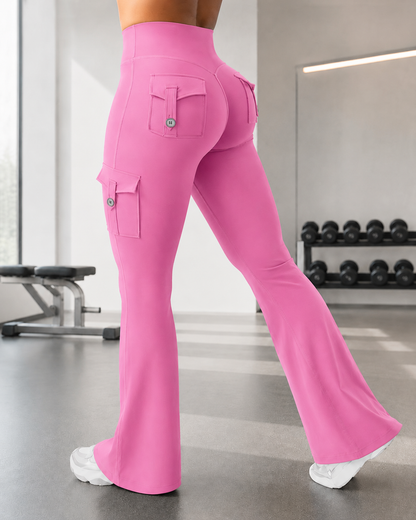 Pantalón acampanado de talle alto con bolsillos