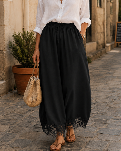 Elegant & Comfortable Lace-Trim Chiffon Wide-Leg Pants