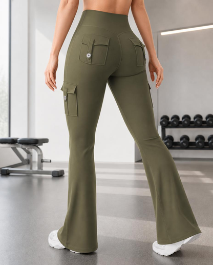 Pantalón acampanado de talle alto con bolsillos
