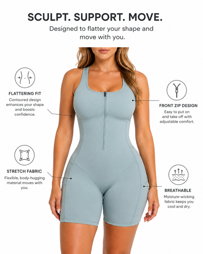 Body moldeador con cremallera delantera y bolsillos