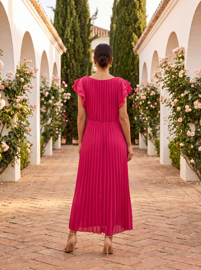 Selena | Elegante Vestido Maxi Plisado con Cintura Anudada