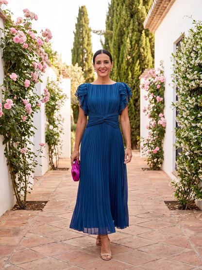 Selena | Elegante Vestido Maxi Plisado con Cintura Anudada