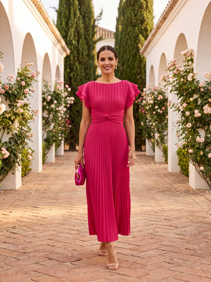 Selena | Elegante Vestido Maxi Plisado con Cintura Anudada