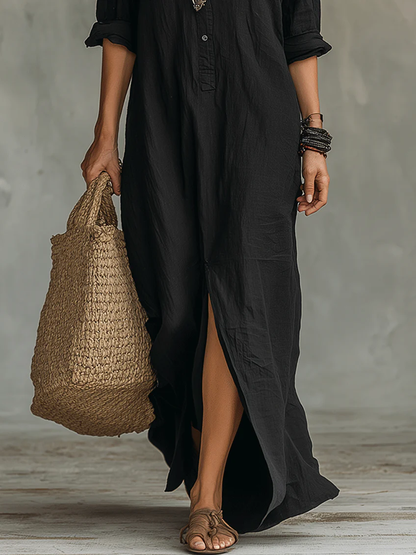 Verónica | Vestido Maxi Negro Largo con Botones