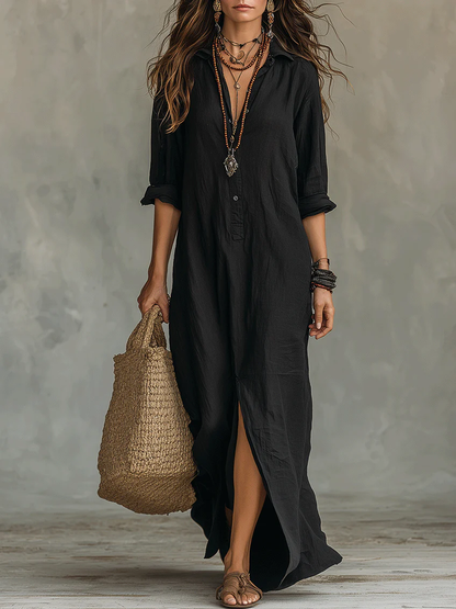 Verónica | Vestido Maxi Negro Largo con Botones