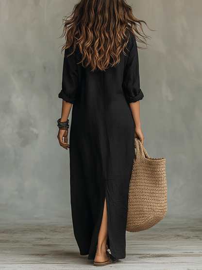 Verónica | Vestido Maxi Negro Largo con Botones