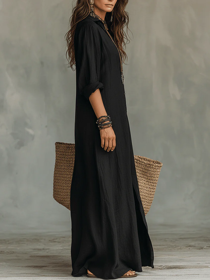 Verónica | Vestido Maxi Negro Largo con Botones