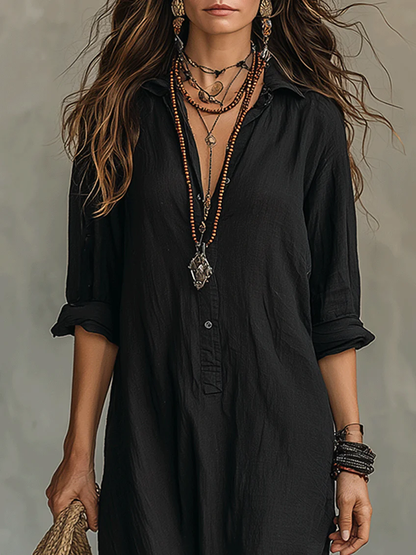 Verónica | Vestido Maxi Negro Largo con Botones