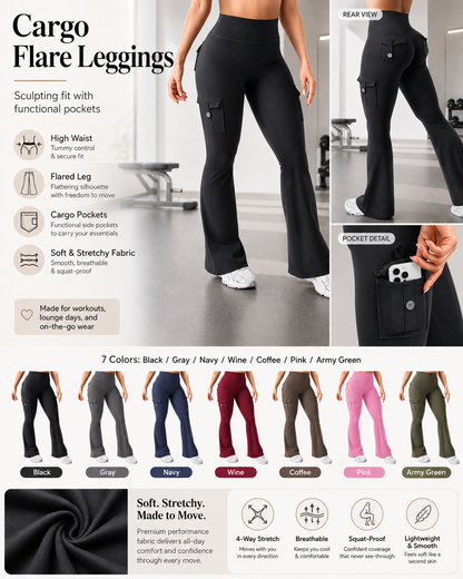 Pantalón acampanado de talle alto con bolsillos