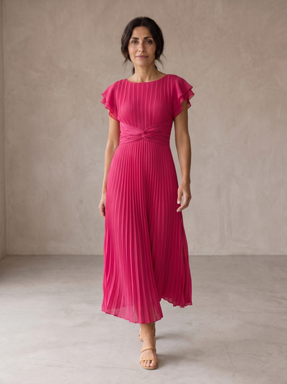 Selena | Elegante Vestido Maxi Plisado con Cintura Anudada