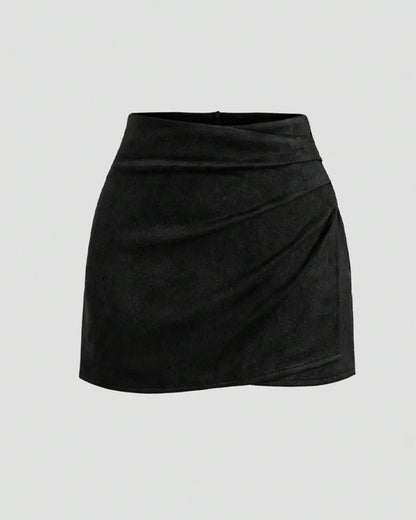 Retro Pleated Faux Suede Slim-fit Mid-waist Skirt