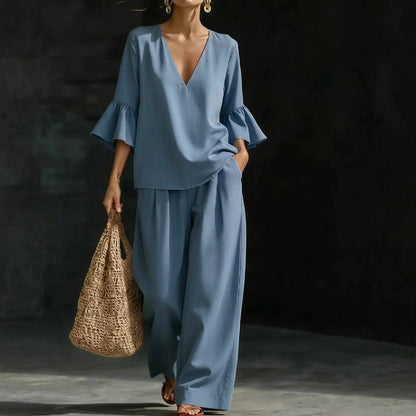 Adela | Conjunto Blusa Volante y Pantalón Palazzo