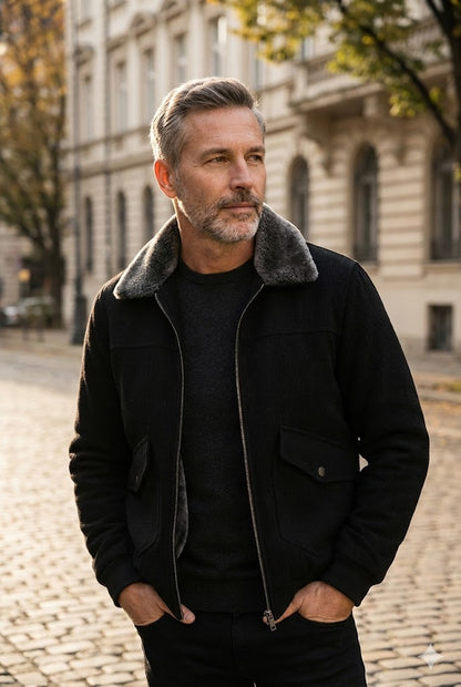 CHAQUETA BOMBER CON CUELLO DE FELPA SINTÉTICA
